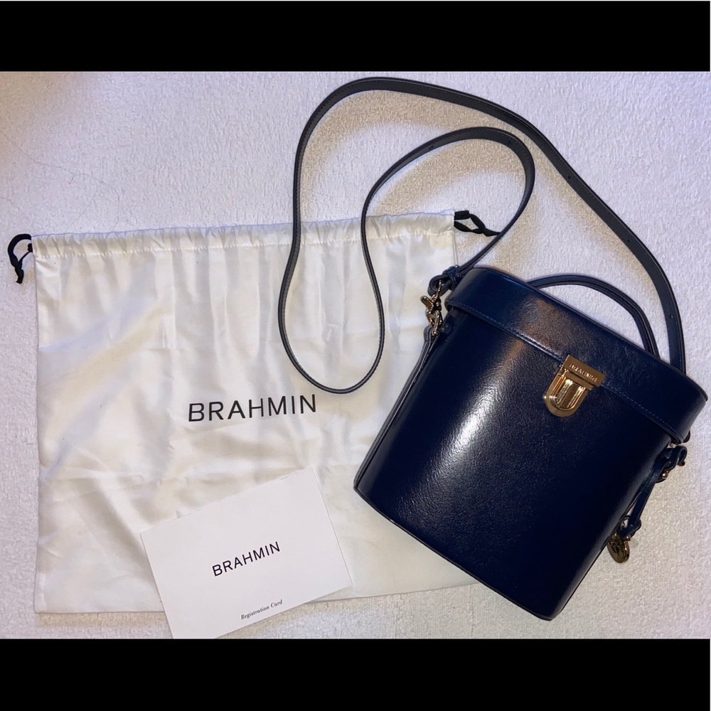BRAHMIN Pipp Navy Topsail Crossbody Leather Bag